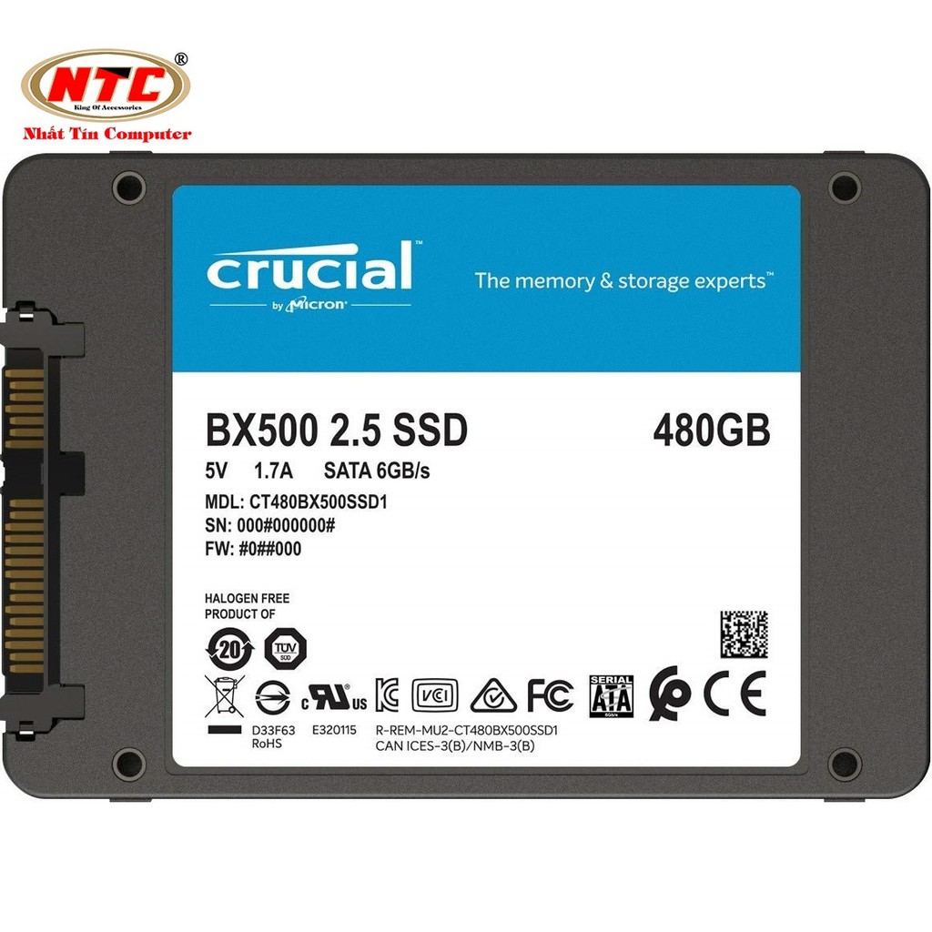 Ổ cứng SSD gắn trong Crucial BX500 3D NAND SATA III 2.5 inch 480GB R540MB/s W500GB/s