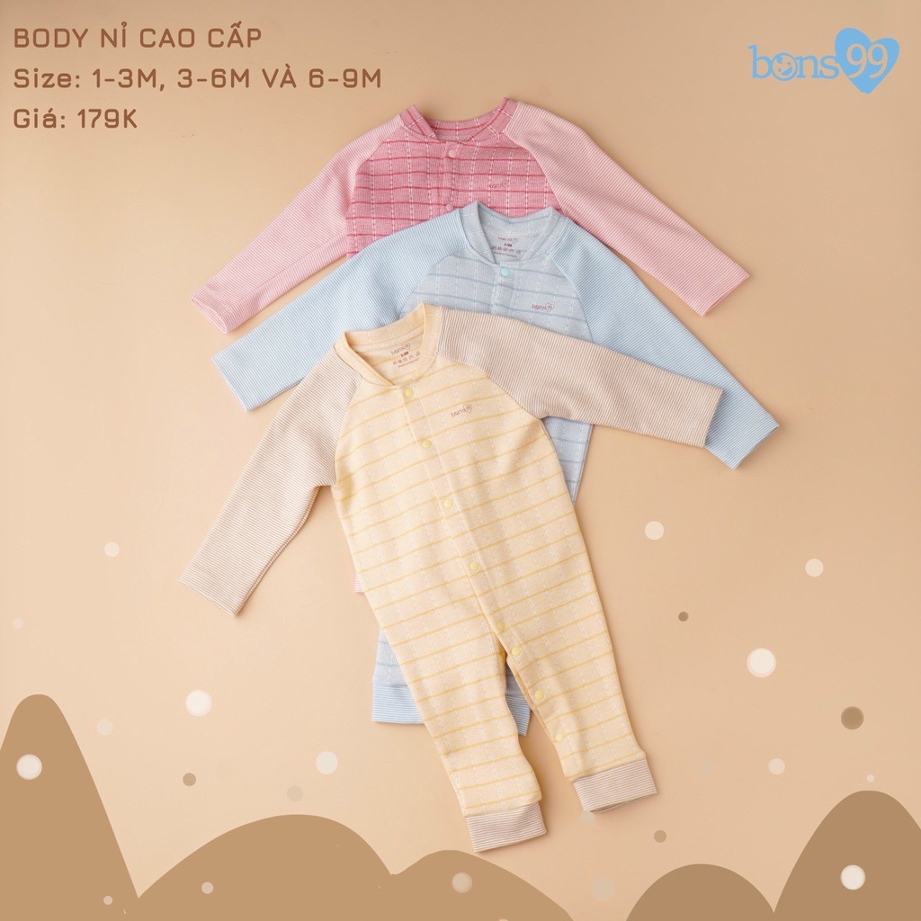 [FAFRINW05 giảm tối đa 30k đơn 150k]Body nỉ cao cấp Bons99 phối kẻ cho bé