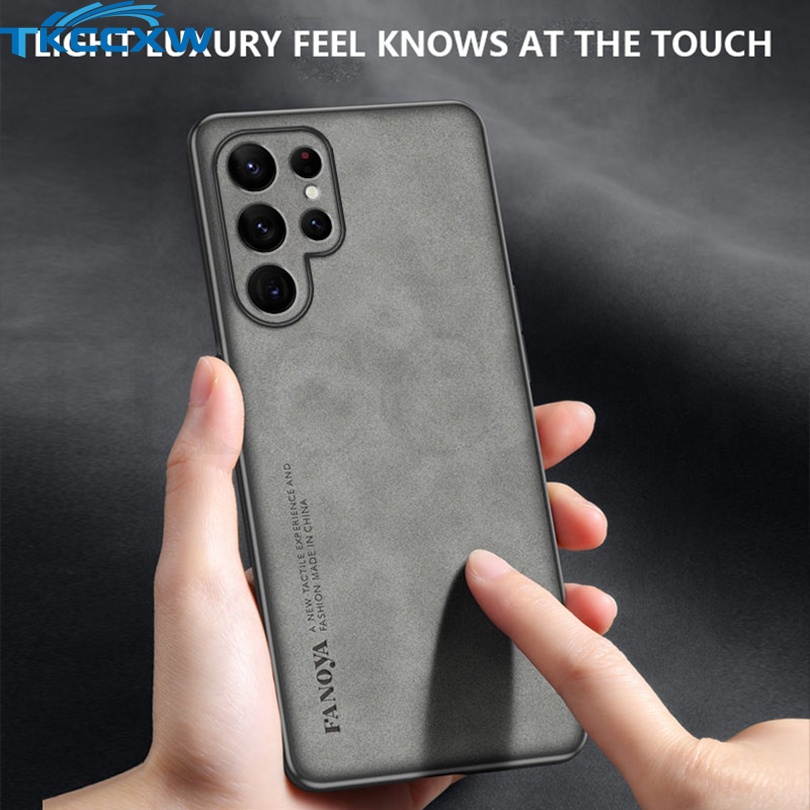 Ốp Điện Thoại Da PU Phối Vải Sợi Mềm Thời Trang Cho Samsung Galaxy S22 Ultra S22 Plus S21 S20 Plus S21 S20 Ultra S21