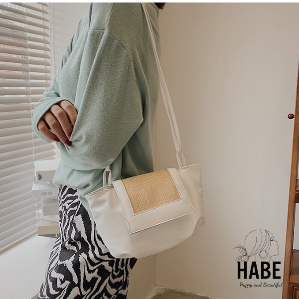 Túi xách đeo chéo nắp gập phối cói da mềm phong cách Hàn Quốc đơn giản