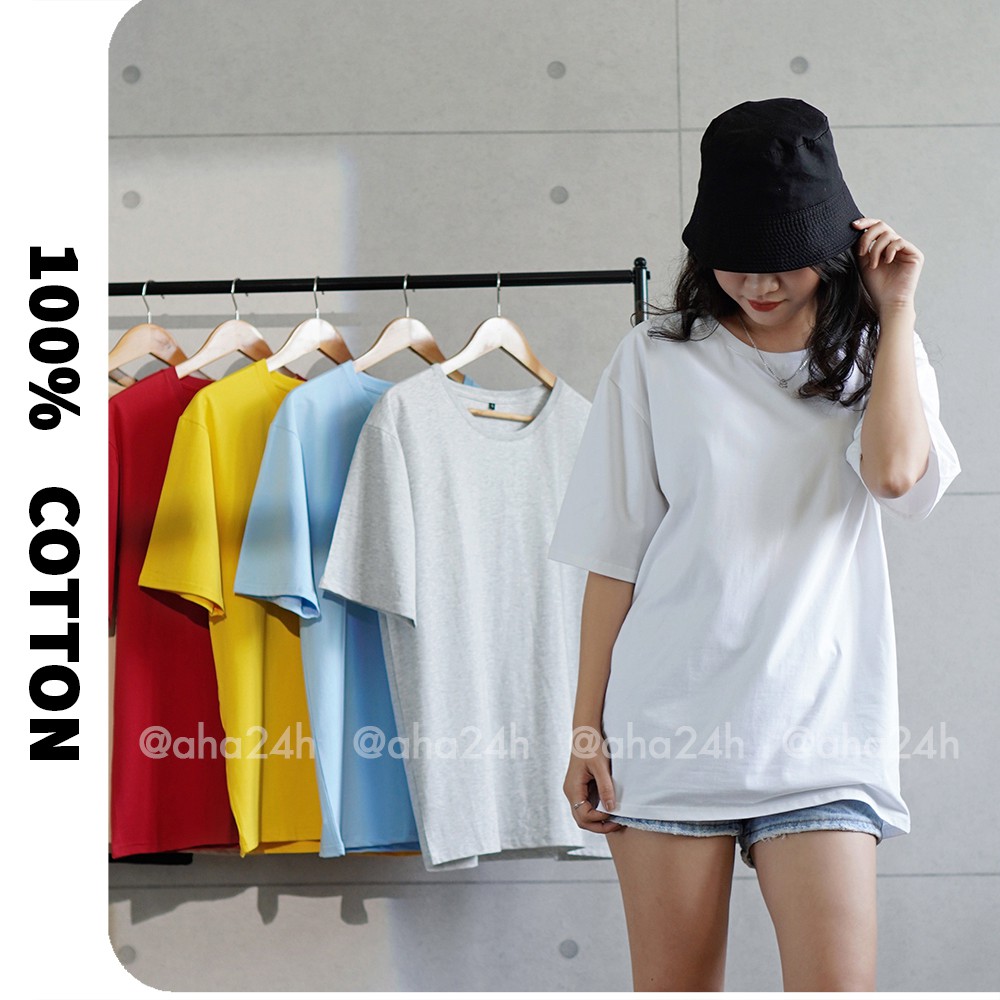 Áo thun Unisex trơn 100% Cotton form rộng tay lỡ phông oversize cho nam nữ AH1504 | BigBuy360 - bigbuy360.vn