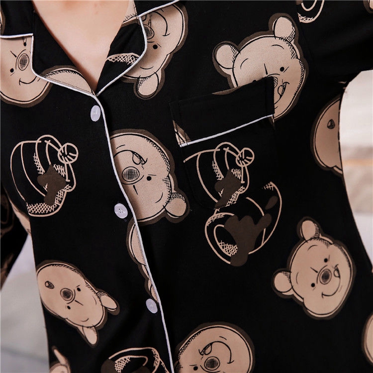 Bộ Đồ Ngủ Tay Dài Họa Tiết Gấu Dễ Thương