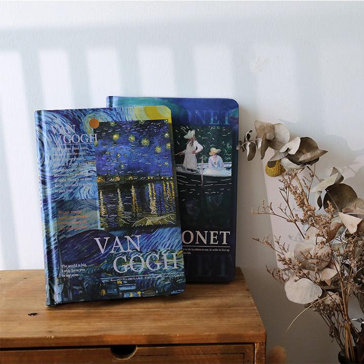 Sổ tay kẻ ngang - sổ nhật kí bìa cứng ánh kim phong cách hội họa van gough - claude monet