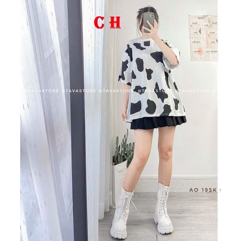 Sét áo bò sữa+chân váy xếp li CH12