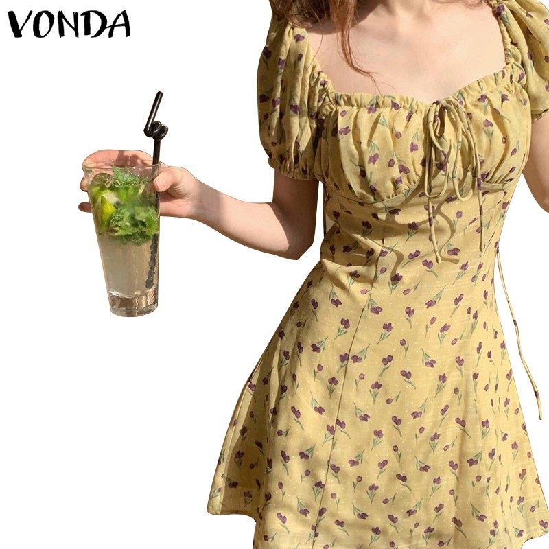 Đầm VONDA Tay Ngắn Cổ Vuông Họa Tiết Hoa Thời Trang Mùa Hè Dành Cho Nữ | BigBuy360 - bigbuy360.vn