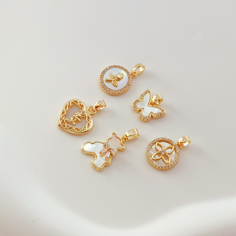 Miếng Dán Hình Vỏ Sò/Trái Tim/Gấu/Bướm Đính Đá Zircon Mạ Vàng Đồng 14K Nhiều Màu Sắc