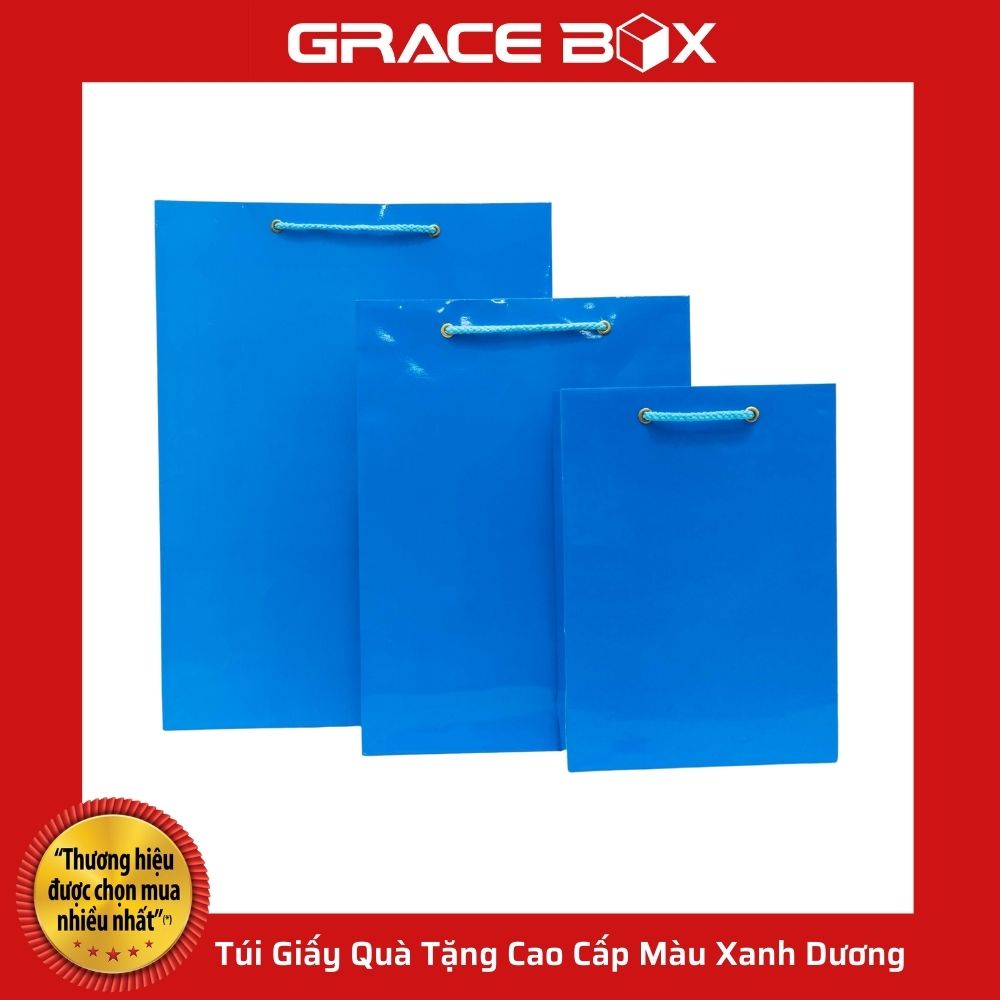 {Giá Sỉ} Túi Giấy Quà Tặng Xanh Dương - Quai Dây Vải Chắc Chắn - Nhiều Size - Siêu Thị Bao Bì Grace Box