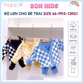 Bộ Len Kẻ Caro Cổ Tim Cho Bé Trai Size 66-90(5-13kg), Đồ Bộ Len Hàng Quảng Châu 0-3 tuổi