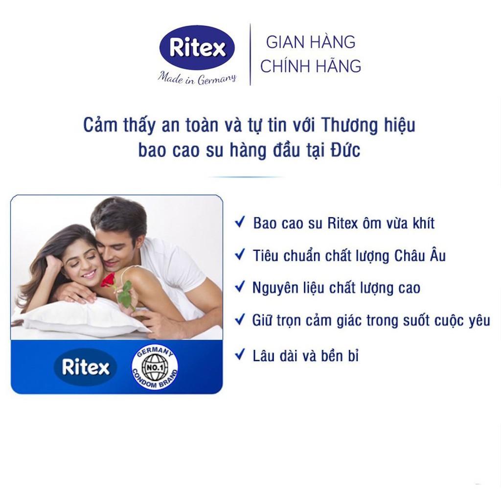 Bao cao su Ritex RR1 trong suốt, mềm mịn, siêu bền hộp 10 bao - Hàng nhập khẩu chính hãng