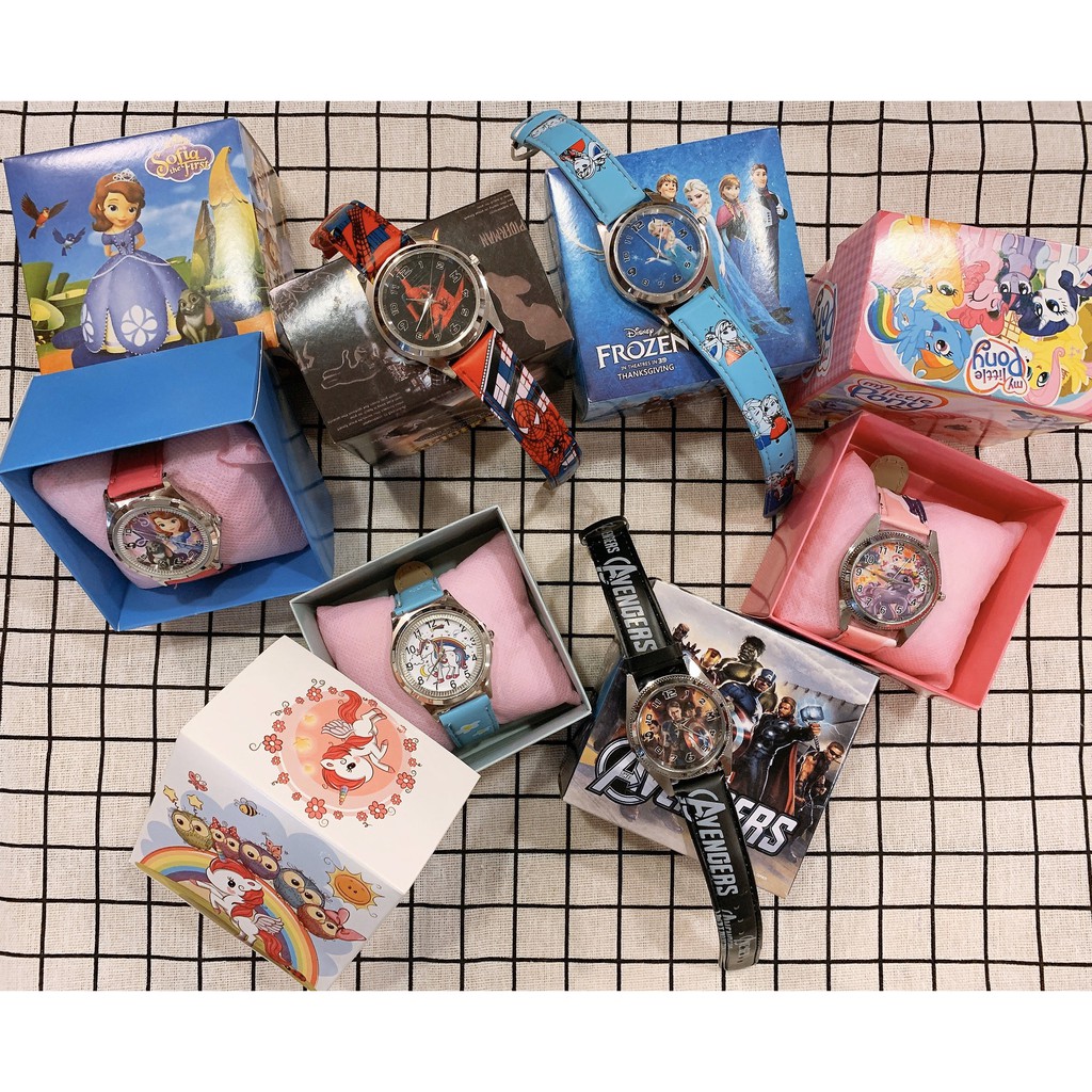 Đồng Hồ Cho Bé Họa Tiết Hoạt Hình Người Nhện, Elsa, Pony, Full Box Dây Da - Quà Tặng Trẻ Em | BigBuy360 - bigbuy360.vn