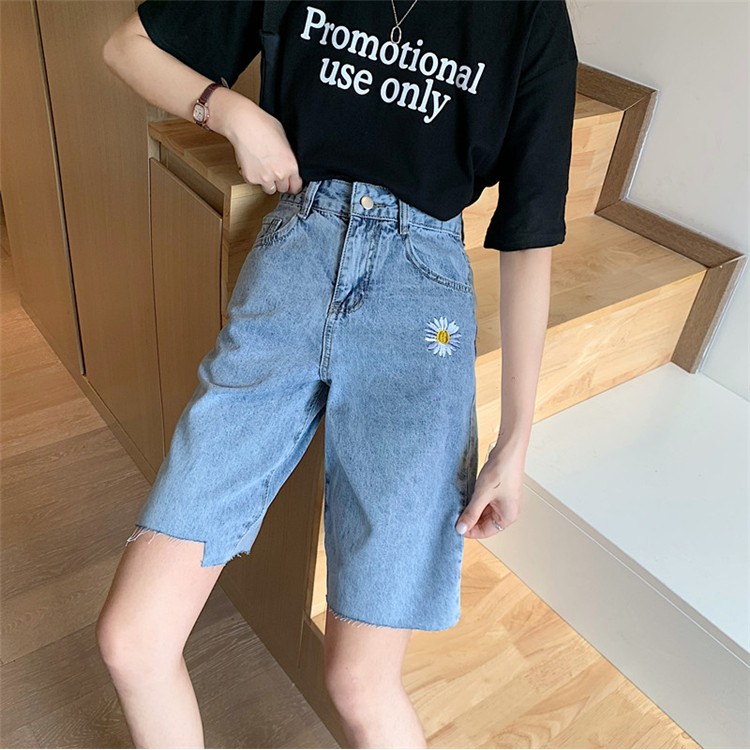 [Size S] Quần lửng jean nữ lưng cao xanh nhạt Ulzzang Quảng Châu QLJ64