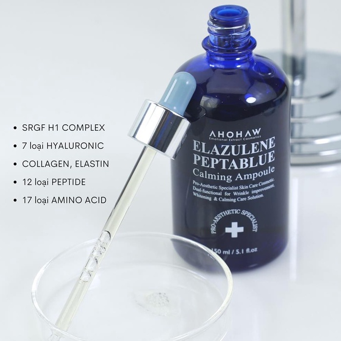 Serum Pepta Ahohaw Elazulene Peptablue Calming Ampoule Hàn Quốc cung cấp độ ẩm, căng bóng, phục hồi