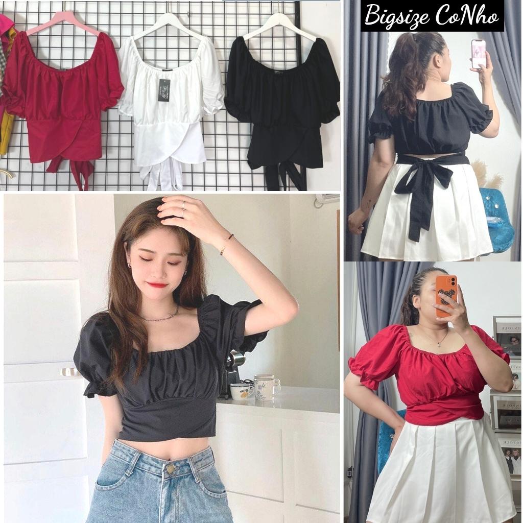 Áo sơ mi kiểu bigsize nữ tay ngắn nhún ngực và tay cột nơ phía sau AT9