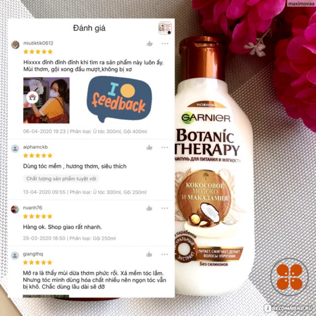 Dầu gội DỪA / xả tóc khô- rễ tre, thiếu sức sống, không vào nếp Garnier Botanic Therapy Dừa + Maccadamia