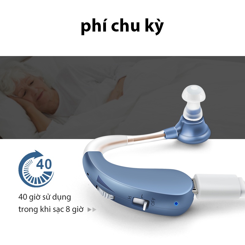 Britzgo Giảm nhiễu Máy Trợ Thính điếc USB Phí Cho Người Già Bộ khuếch đại nghe giảm nhiễu điếc VHP-1204 bạc xanh