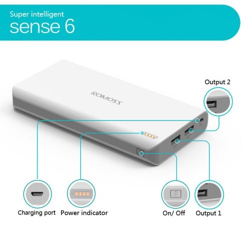 TDDT Sạc dự phòng Romoss SENSE 6 -20.000mAh (Trắng) - Bảo hành 1 đổi 1 | BigBuy360 - bigbuy360.vn