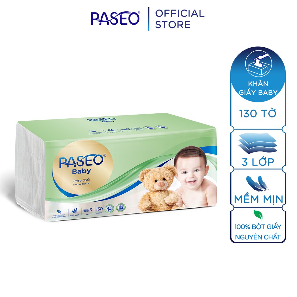 Khăn giấy rút cao cấp Paseo baby siêu mềm mại dành cho em bé (50-130 tờ 3 lớp)/gói