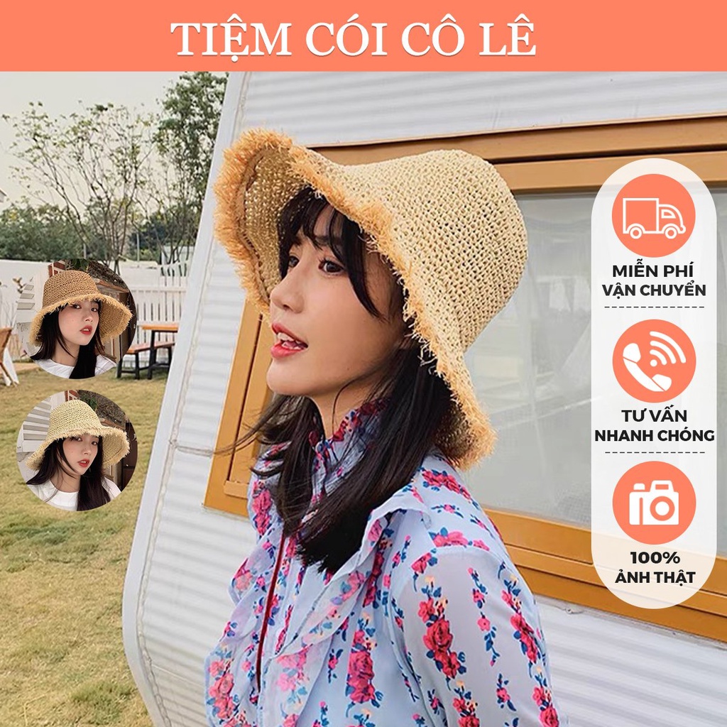 Nón cói mềm vành xước xinh xắn phụ kiện thời trang đi biển, chụp ảnh - Tiệm Cói Cô Lê