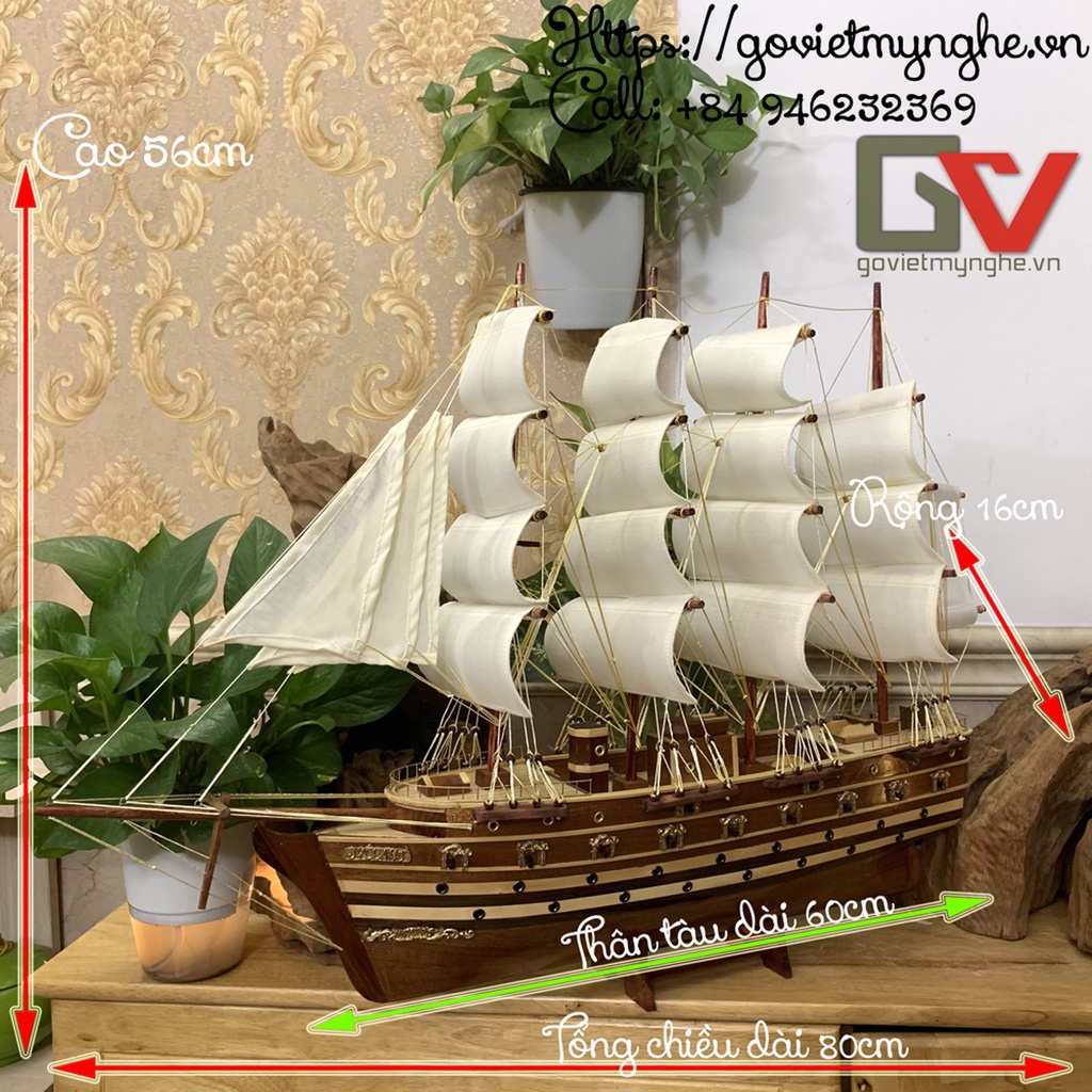 Mô hình tàu thuyền gỗ trang trí - thuyền gỗ Jylland của Đan Mạch - Thân tàu 60cm - Buồm trắng