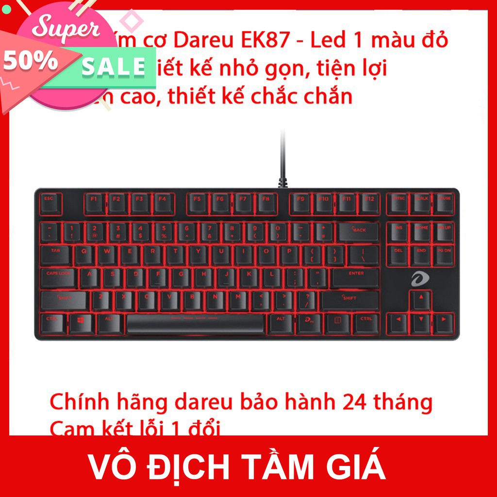 Bàn phím cơ Dareu EK87 - Mã cũ DK87 - Đèn led màu đỏ - Thay được keycap - Bảo hành 24 tháng - Lỗi 1 đổi 1