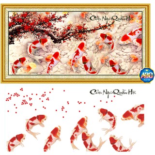 Tranh Đính Đá ABC 3D Cửu Ngư Quần Hội LG1134 , DF205 (KHÁCH TỰ ĐÍNH) kt:128X65CM