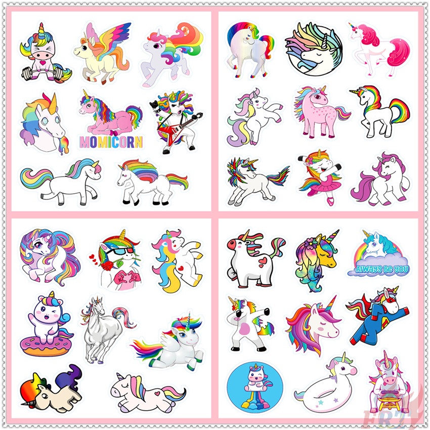 100pcs/12page ❉ Cầu vồng unicorn stickers tờ ❉ Đề can thời trang tự làm không thấm nước doodle