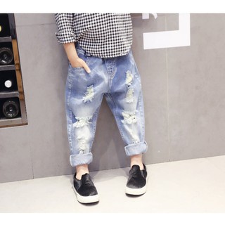 Quần Jean xước dáng baggy bé gái