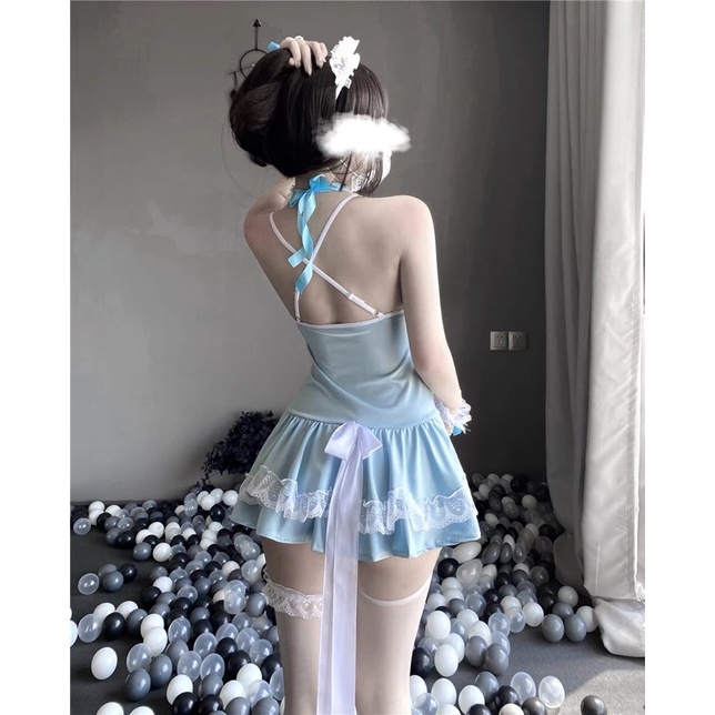 LL2451+QR1390 Sexy Maid-Set Hầu Gái Viền Ren Xanh Ngọc | Cosplay Sexy