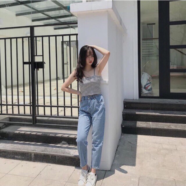 Quần Baggy Jean Nữ Trắng Xanh Siêu Hot