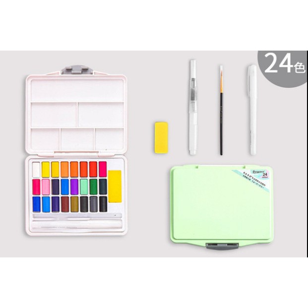 Màu nước dạng nén Water Color 36/48 màu +Tặng kèm cọ tỉa, Bút chì, Bút lông, gọt bút chì, tuýp trắng blend