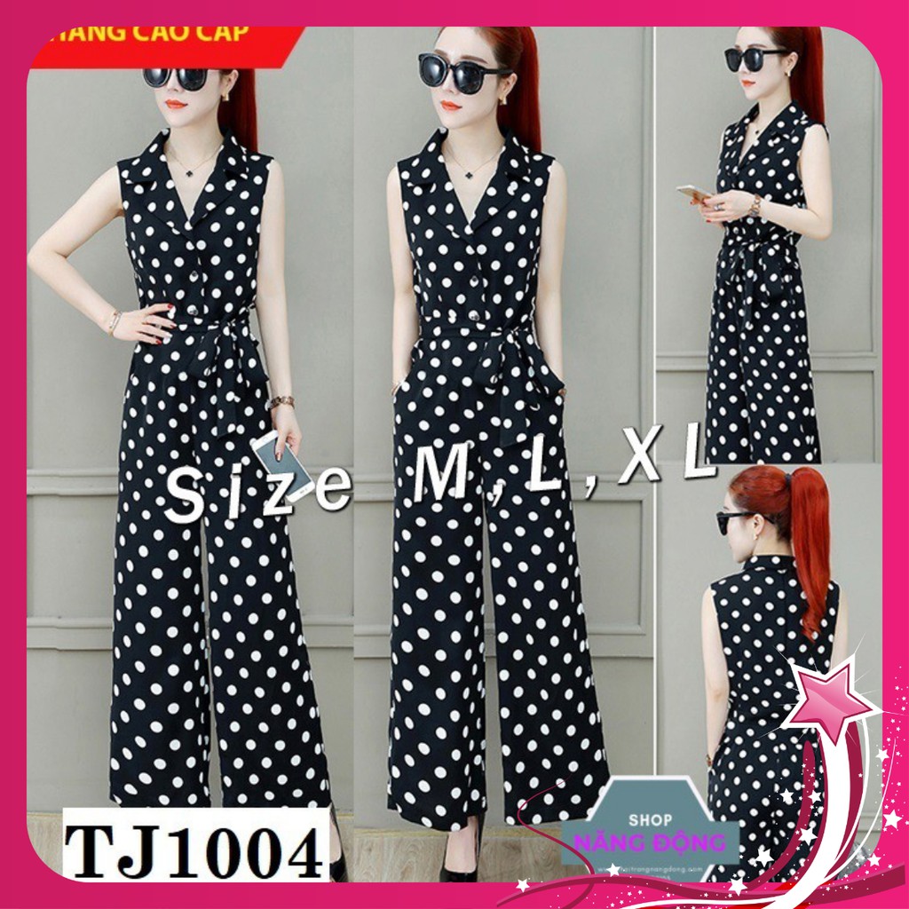 Đồ Bay Đẹp 🎁FREESHIP🎁 Jump dài chấm bi ống suông cổ sơ mi thắt nơ eo TJ1004