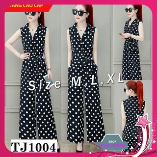 Đồ Bay Đẹp 🎁FREESHIP🎁 Jump dài chấm bi ống suông cổ sơ mi thắt nơ eo TJ1004