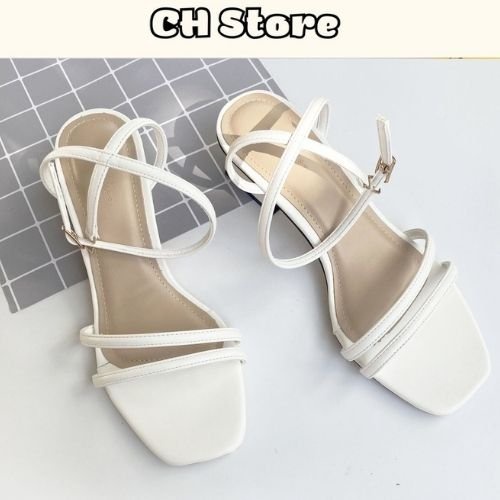 Giày dép nữ, sandal cao gót sang chảnh quai mảnh da mềm gót vuông - MÃ H04