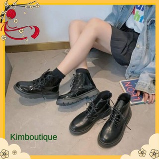 Bốt Martin nữ đế bằng 2 loại da bóng và da lì (ẢNH THẬT Ở CUỐI) Kimboutique
