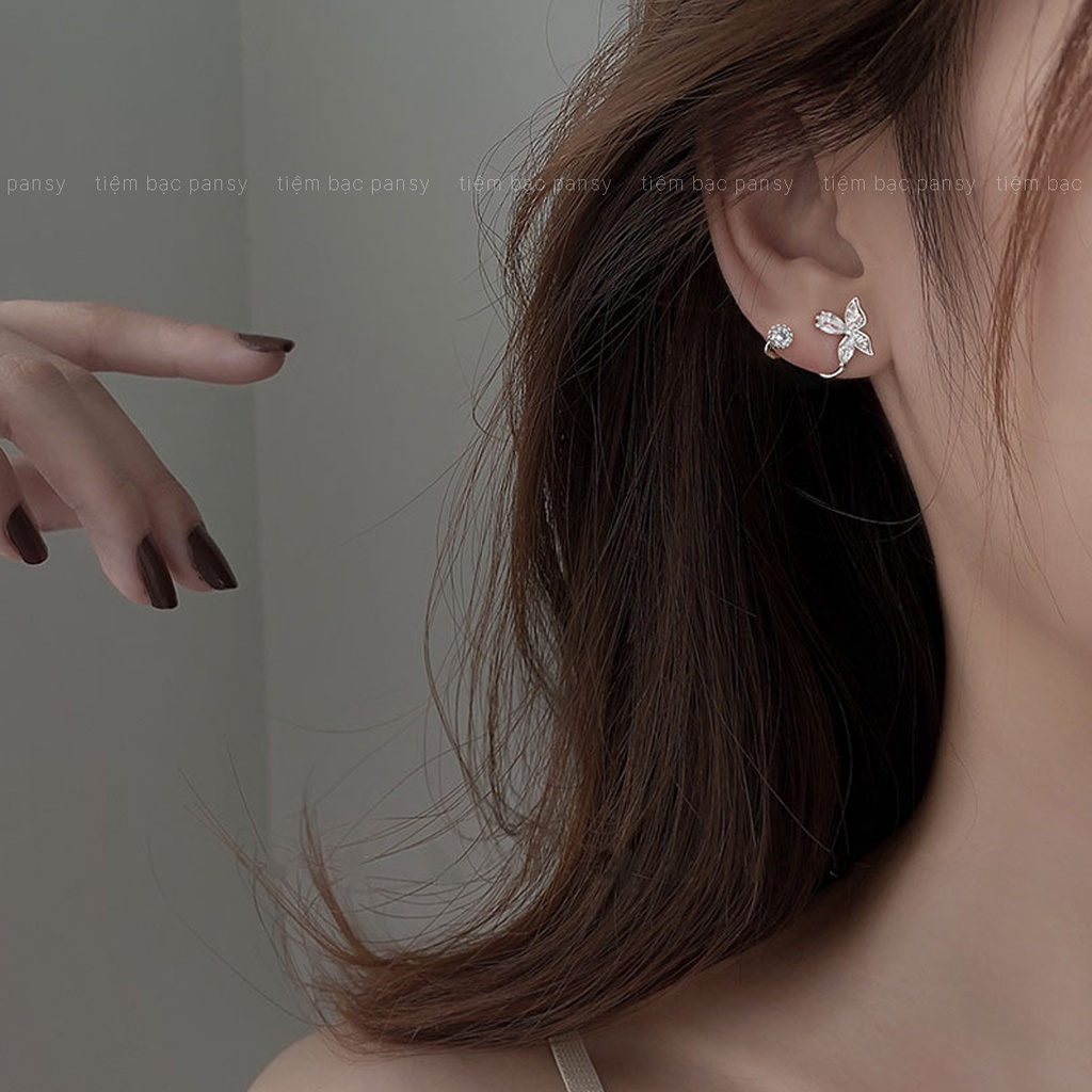 Bông tai bạc đeo vành tai cho nữ kiểu dáng cánh bướm, khuyên tai nữ bạc ta 925 sáng đẹp
