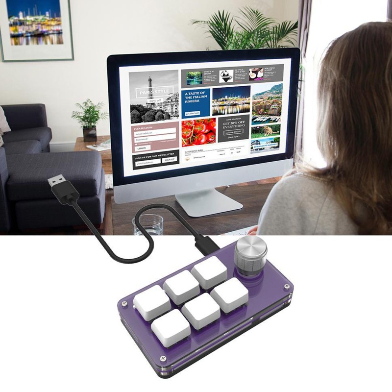 Bàn Phím Cơ Chơi Game 6 Phím Kèm Núm Điều Chỉnh Âm Lượng Macro Kết Nối USB Type-C Cho Máy Tính Bảng