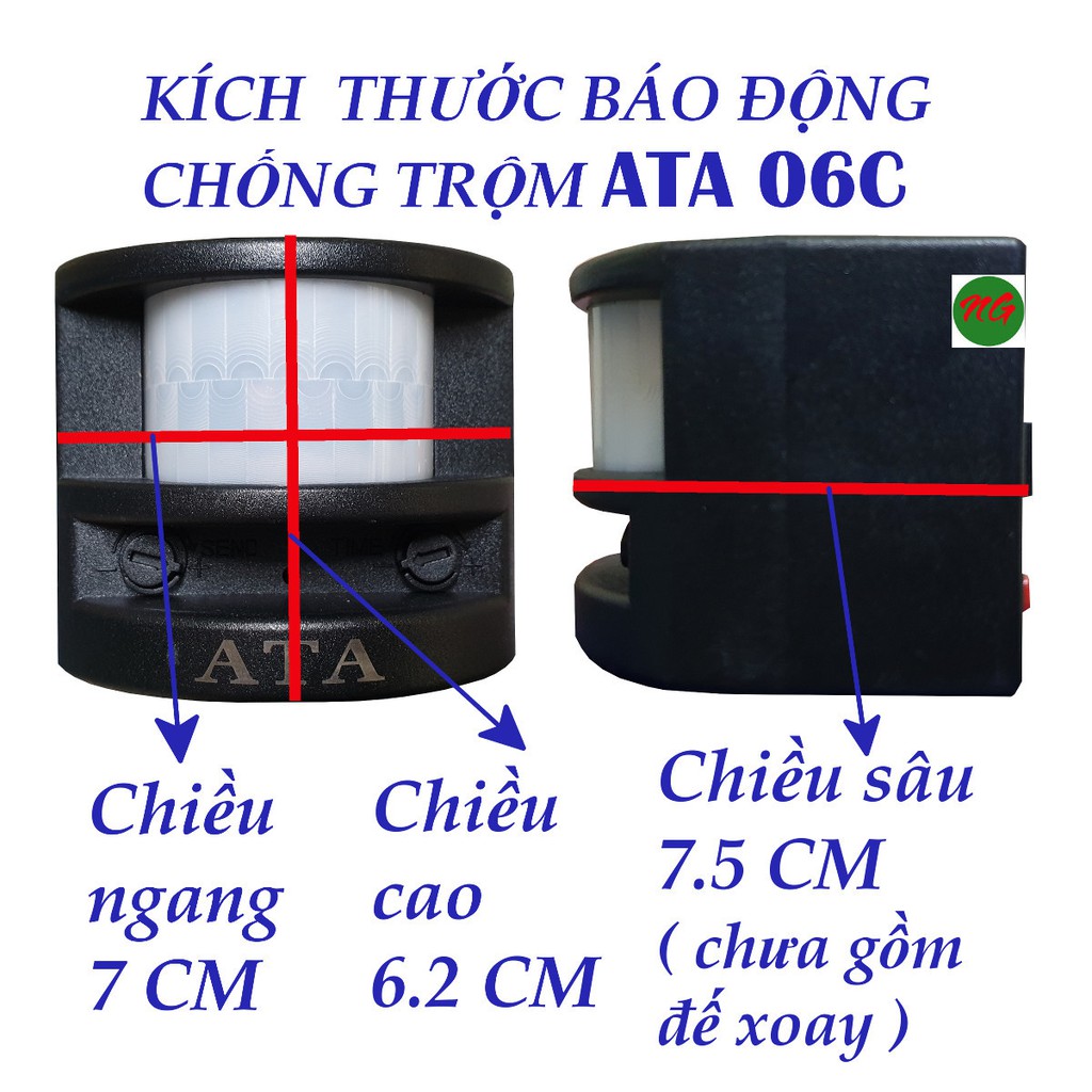 Chuông báo động chống trộm cảm ứng hồng ngoại 6 âm thanh - tiếng chuông lớn  ATA 06C ( kèm vít nhỏ)