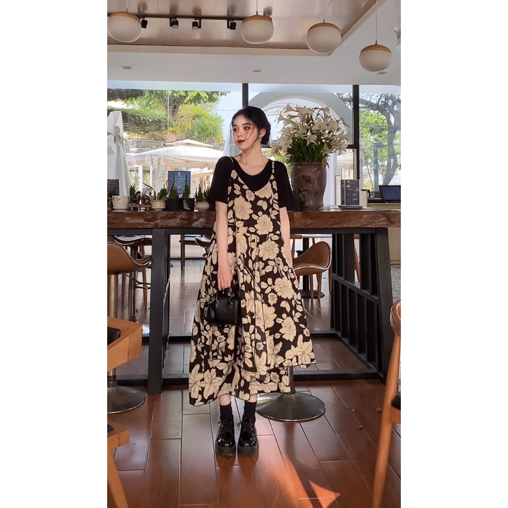 VÁY HAI DÂY ROSE ĐEN HOA BE | BigBuy360 - bigbuy360.vn