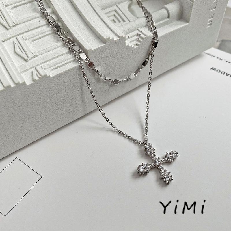 Vòng cổ Hai Lớp Mặt Chữ Thập Đính Đá Zircon Thời Trang