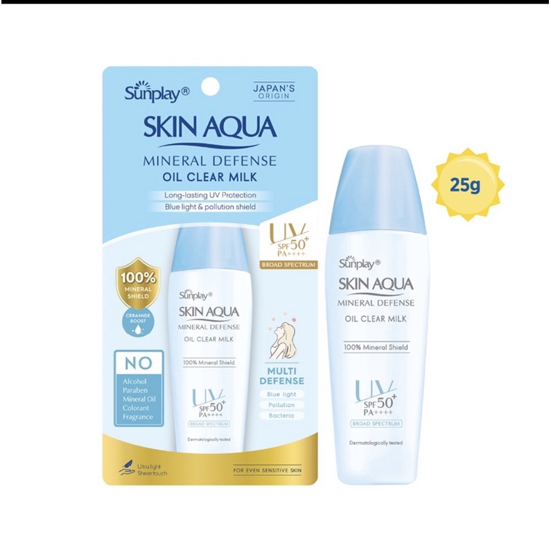 Sữa Chống Nắng Vật Lý Bảo Vệ Da Giảm Dầu Sunplay Skin Aqua Mineral Defense Oil Clear Milk SPF50+ PA++++ 25g