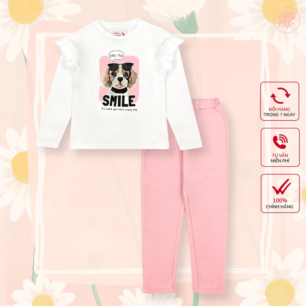 Bộ dài tay bé gái BIGFOX - MISS MEOW size đại, bộ thu đông cho bé phong cách Hàn Quốc hình in cún con smile 11 - 38 kg