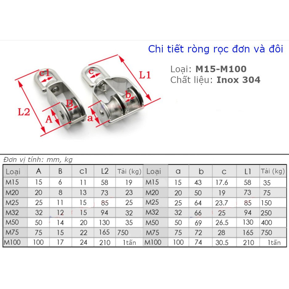 Ròng rọc INOX 304 số 15