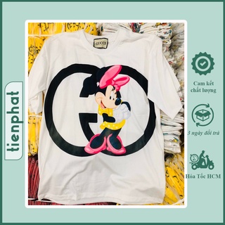 Áo thun form rộng dấu quần - Áo phông GC chuột (trắng - hồng)