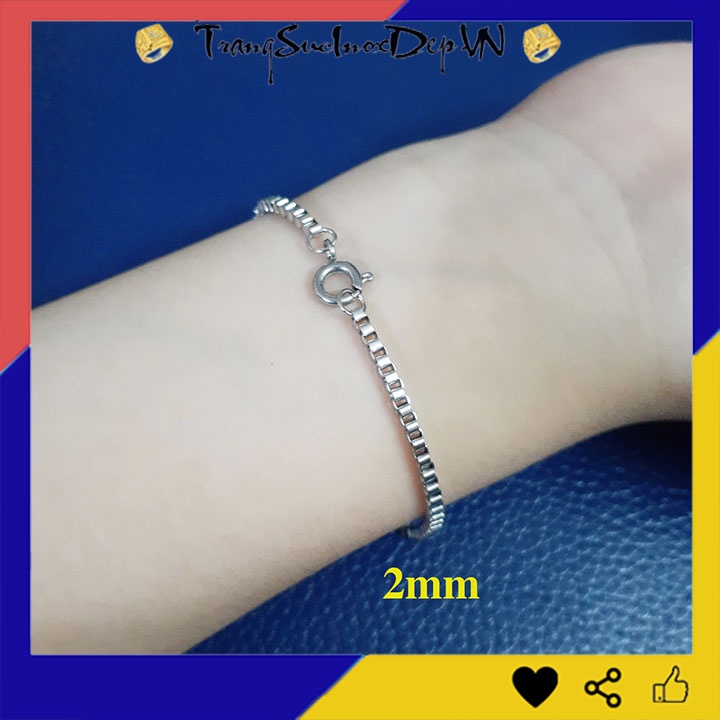 Lắc tay chuỗi ô vuông khít 2mm khóa tròn vip sáng đẹp, không đen, không gỉ hợp thời trang