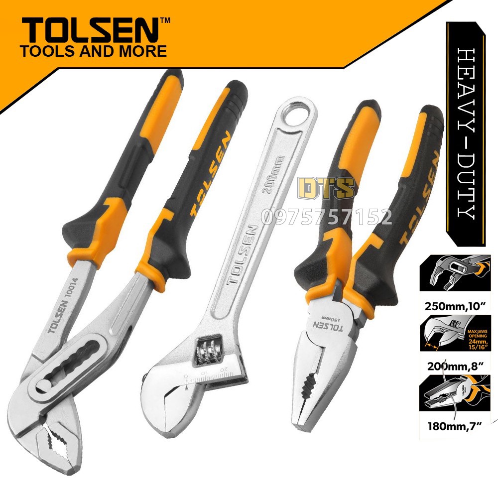 Bộ dụng cụ sửa chữa đa năng công nghiệp 3 trong 1 TOLSEN, kìm điện, mỏ lết kìm mỏ quạ thép CrV cao cấp mạ Niken chống gỉ