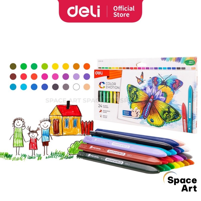 Màu Sáp Deli Color Emotion Plastic Crayon C200 (bộ 12m/18m/24m)
