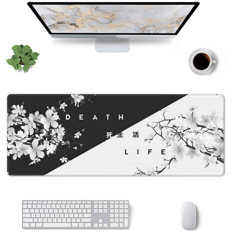 Tấm lót chuột chơi game viền to màu trắng đen 31.5x11.8 Inch