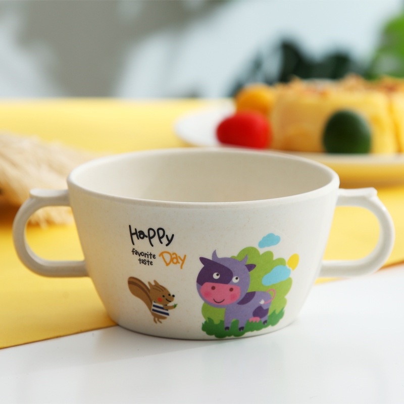 (Tặng Kèm Thìa Bột Ăn Dặm) Bát sợi tre, bát ăn dặm hình thú ngộ nghĩnh có quai cầm tránh nóng đáng yêu, an toàn cho bé