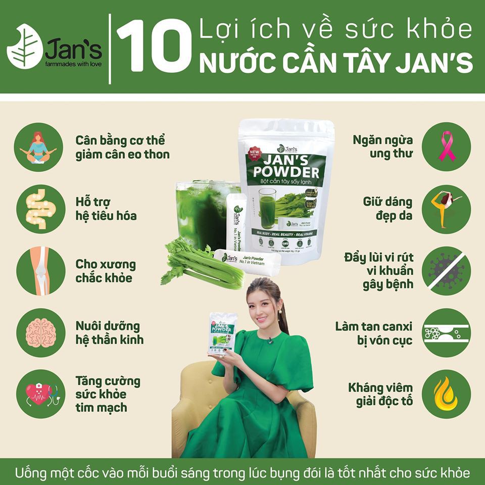 Bột Cần Tây Sấy Lạnh Giảm Cân Jan's Detox Thanh Lọc Cơ Thể Cung Cấp Chất Xơ 100% Cần Tây Nguyên Chất 20 Gói Nhỏ Dễ Dùng | BigBuy360 - bigbuy360.vn