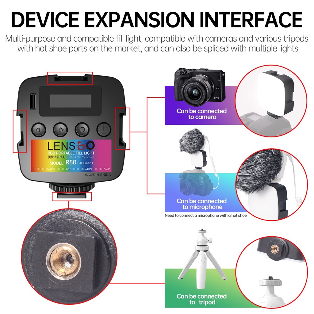 Đèn Led hỗ trợ quay phim chụp ảnh LENSGO RGB R50